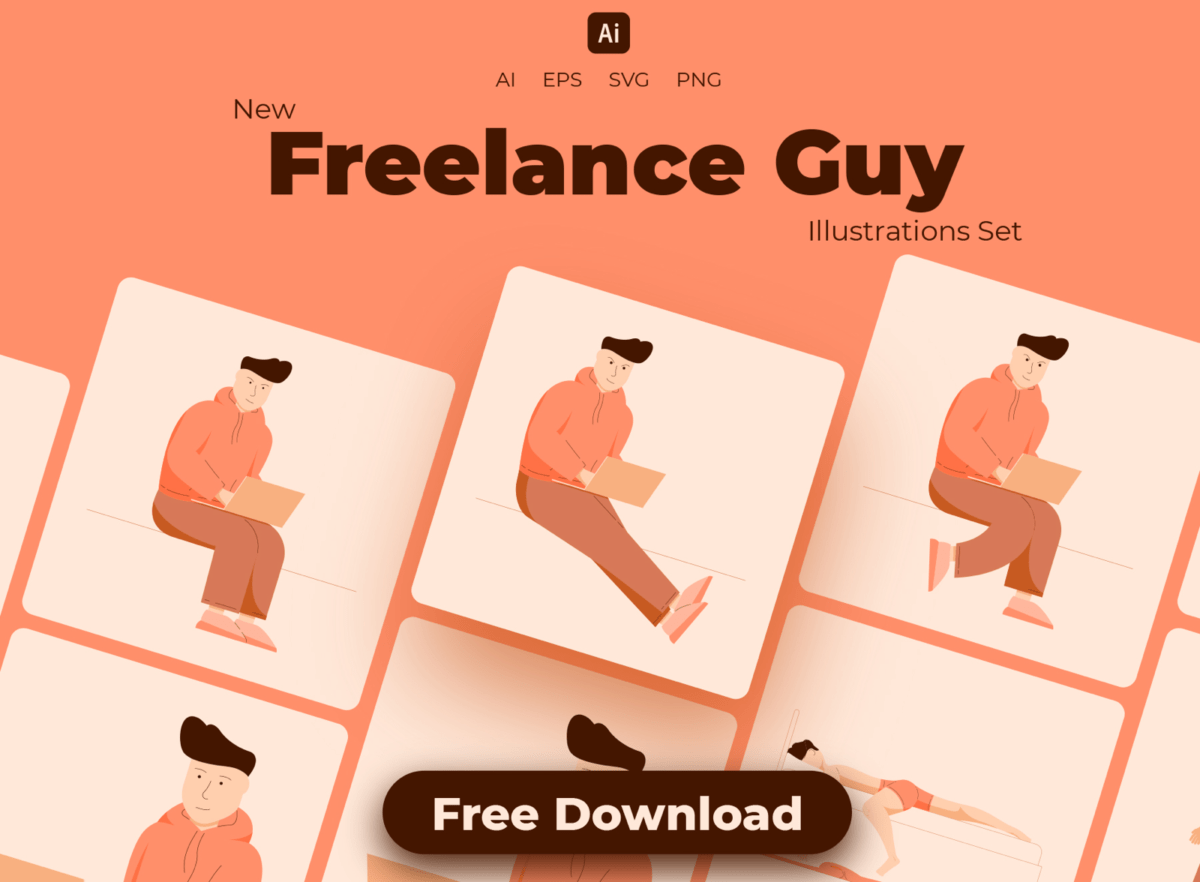 Free Freelance Guy Illustrations Set