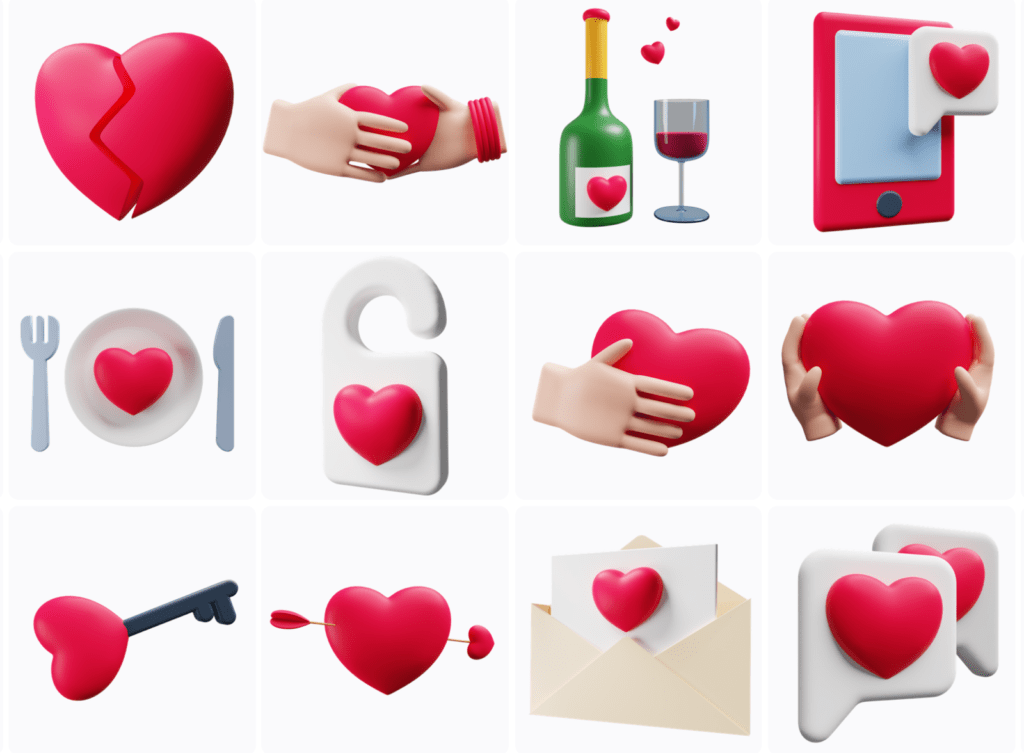 Free Valentine 3D Pack illustrations Vectors SVGs and PNGs